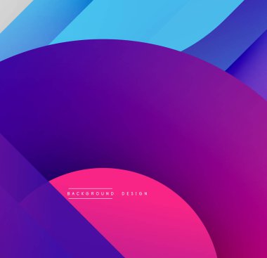 Soyut, enerjik bir arkaplan. Üst üste binen şekiller, maviden mora, pembe renklere kadar değişen pürüzsüz renk değişimleri yaratır. Modern tasarım ögesi.