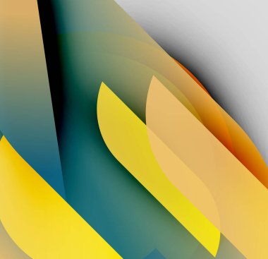 Soyut kompozisyon. Üst üste binen şekiller dinamik görsel efekt yaratır. Renkler harmanlanır, değişkenler, dokular oluşur. Modern tasarım.