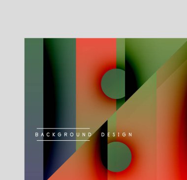 Soyut geometrik bileşim. Üst üste binen şekiller canlı renk eğimleri, modern tasarım elementleri yaratır. Minimalist estetik.