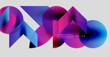 Soyut renkli şekiller örtüşür, dinamik görsel efekt yaratır. Gradyan renkler harmanlanarak modern tasarım ögesini oluşturur.