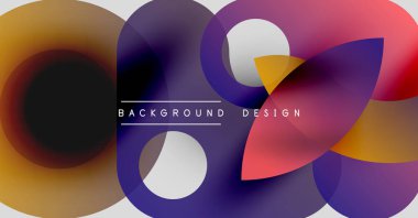 Soyut renkli çakışan daireler dinamik arkaplan oluşturur. Modern tasarım, gradyanlar, şekiller, görsel uyum içerir..