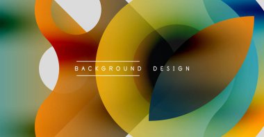 Soyut renkli şekiller çakışıyor. Gradyan renkler dinamik görsel efekt yaratır. Arka planlar için modern tasarım ögesi.