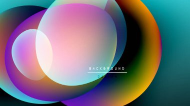 Soyut renkli çakışan daireler. Gradyan renkler harmanlanarak, dinamik görsel efekt yaratır. Modern tasarım ögesi, koyu arkaplan.