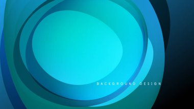 Soyut mavi katmanlar dinamik oval şekil yaratır. Koyu arkaplan canlı renk gradyanlarını, modern tasarım elementini geliştirir.