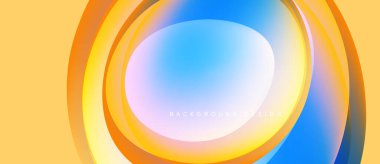 Soyut eşmerkezli çemberler, canlı renklerin karışımı. Sarı, turuncu, mavi dinamik görsel efekt yaratır. Modern tasarım ögesi.