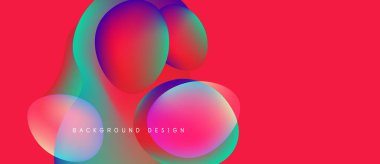 Soyut renkli şekiller canlı kırmızı arka planda örtüşüyor. Modern tasarım elementleri sıvı görsel deneyim yaratır. Arkaplan metni arkaplan tasarımı okur.