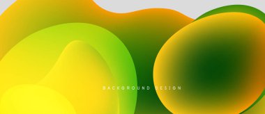 Soyut sıvı şekiller, canlı sarı, turuncu, yeşil renkler. Modern tasarım, pürüzsüz eğimler dinamik kompozisyon yaratır. Arkaplan ögesi.