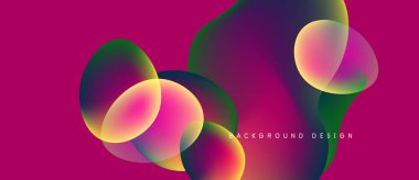 Canlı soyut şekiller örtüşüyor, renkli gradyanlar yaratıyor. Pembe arka plan görsel etkiyi arttırır. Modern tasarım ögesi.