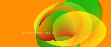 Soyut canlı tasarım, üst üste binen renkli daireler. Turuncu, sarı, yeşil renkler harmanlanarak dinamik görsel efekt yaratır. Modern arkaplan.