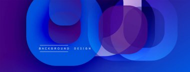 Soyut geometrik şekiller örtüşür, parlak mavi mor bir eğilim yaratır. Modern tasarım elementleri teknoloji ve yenilik öneriyor. Arkaplan özellikleri metin.