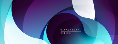 Soyut sıvı şekilleri üst üste binerek dinamik mor, mavi, beyaz gradyanlar oluşturur. Arkaplan ve sunumlar için modern tasarım ögesi.