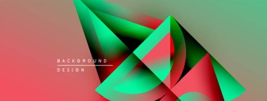 Soyut geometrik şekiller canlı kırmızı ve yeşil renkleri harmanlarlar. Modern tasarım katmanlı üçgenler, pürüzsüz eğimler içerir. Minimalist estetik dinamik görsel etki yaratır.