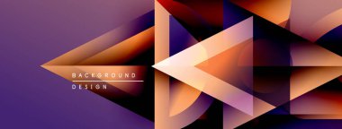 Soyut geometrik şekiller örtüşüyor, canlı mor, turuncu renkler yaratıyor. Arkaplan ve sunumlar için modern tasarım ögesi.