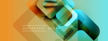 Soyut geometrik şekiller örtüşüyor, canlı renk eğimleri yaratıyor. Modern tasarım deniz mavisi, turuncu ve şeffaf katmanlar içerir..