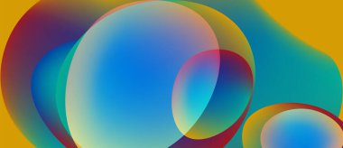 Soyut renkli çemberler çakışıyor, canlı gradyanlar yaratıyor. Renkler arasındaki pürüzsüz geçişler akıcılık, sıcaklık ve derinliği gösteriyor..