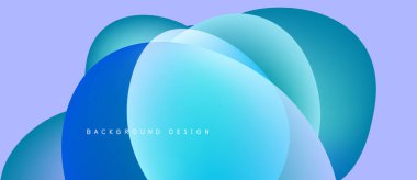 Soyut sıvı şekilleri örtüşür, parlak mavi renkler yaratır. Işık eğimleri derinlik ve modern tasarım elementleri olduğunu gösteriyor.