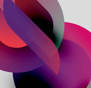 Soyut şekiller örtüşür, canlı renk karışımları yaratır. Pürüzsüz gradyanlar akan formları, dinamik bileşimi tanımlar.