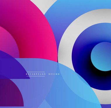 Soyut, enerjik şekiller çakışıyor. Mavi, mor, pembe renkler modern tasarım yaratır. Yumuşak gradyanlar görsel ilgi sunar.