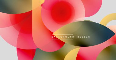 Soyut renkli şekiller çakışıyor. Kırmızı, sarı, gri tonlar dinamik görsel efekt yaratır. Arka planlar için modern tasarım ögesi.