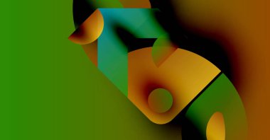 Soyut şekiller harmanlanarak canlı renk değişimleri yaratır. Yeşil sol tarafa, turuncu sağ tarafa hükmediyor. Yumuşak geçişler bileşimi tanımlar.