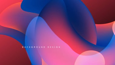 Soyut akışkan şekiller harmanlanır ve canlı gradyanlar oluşturur. Pembe, mavi, kırmızı renkler koyu arkaplana hakim. Modern tasarım ögesi.