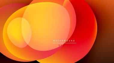 Soyut şekiller üst üste binerek sıcak renk değişimleri yaratıyor. Turuncu, sarı, kırmızı renkler siyah arkaplana hakim. Modern tasarım ögesi.