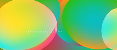 Soyut renkli örtüşen daireler canlı bir zemin oluşturur. Gradyan renkleri düzgün bir şekilde harmanlanarak modern görsel cazibe sunuyor.