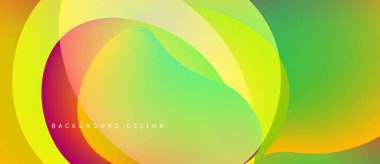 Soyut, enerjik şekiller çakışıyor ve akışkan bir değişim etkisi yaratıyor. Sarılar, yeşiller, kırmızılar sorunsuz karışıyor. Modern tasarım ögesi.