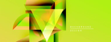 Soyut geometrik bileşim. Canlı yeşil baskın, turuncu ve sarı gradyanlar vurguluyor. Modern tasarım, dinamik şekiller görsel ilgi yaratıyor.