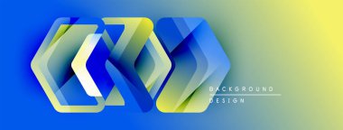 Soyut geometrik şekiller örtüşüyor, parlak mavi ve sarı renkler yaratıyor. Arkaplan ve sunumlar için modern tasarım ögesi.