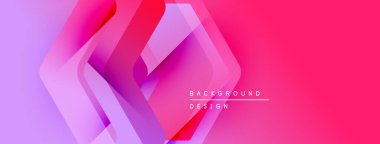 Soyut geometrik şekiller örtüşüyor, canlı pembe, mor renkler yaratıyor. Arkaplan ve sunumlar için modern tasarım ögesi.