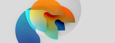 Soyut renkli şekiller çakışıyor ve sıvı formlar yaratıyor. Gradyan renkler harmanlanır, hareket, enerji ve dinamizme işaret eder. Işık arkaplanı görsel etkiyi arttırır.