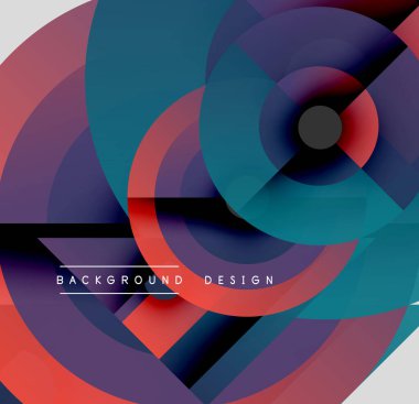 Soyut dairesel tasarım. Üst üste binen katmanlar dinamik görsel efekt yaratır. Zengin renk paleti, modern estetik. Arkaplan ögesi.