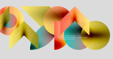 Soyut geometrik şekiller örtüşüyor, canlı renk eğimleri yaratıyor. Modern tasarım elementleri dinamik bileşimi, pürüzsüz geçişleri önerir.