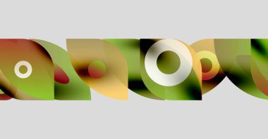 Soyut şekiller örtüşüyor, renkli desenler oluşturuyor. Gradyan renkler karışıyor, gri arkaplana karşı organik formlar oluşturuyor..