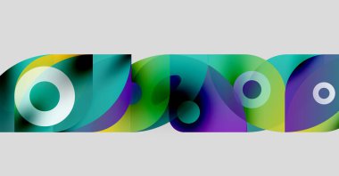 Soyut renkli şekiller çakışıyor, harf formları oluşturuyor. Gradyan renkler harmanlanarak, dinamik görsel efekt yaratır. Modern tasarım, canlı kompozisyon.