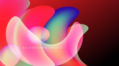 Soyut sıvı şekilleri örtüşür, canlı renkler harmanlanır. Kırmızı, pembe, mavi, yeşil gradyanlar dinamik görsel efekt yaratır. Koyu arkaplan karşıtlığı artırır.