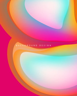 Soyut sıvı şekilleri canlı renkleri harmanlar. Pembe, turuncu, turkuaz dinamik görsel efekt yaratır. Modern tasarım ögesi.