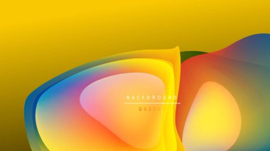Soyut sıvı şekiller, canlı renklerin karışımı. Sarı baskın, zıt karanlık arka plan. Modern tasarım ögesi, pürüzsüz gradyanlar.