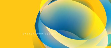 Soyut sıvı şekilleri örtüşür, parlak sarı ve mavi renkler yaratır. Modern tasarım hareketi, enerjiyi, görsel ilgiyi çağrıştırıyor.