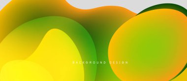 Soyut sıvı şekilleri, canlı sarı, turuncu, yeşil gradyanlar. Modern tasarım, düz kıvrımlar, dinamik kompozisyon. Arkaplan ögesi.