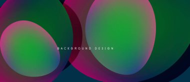 Soyut renkli şekiller çakışıyor. Gradyan renkler harmanlanarak, dinamik görsel efekt yaratır. Koyu arkaplanı olan minimalist tasarım.