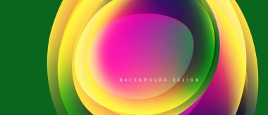 Soyut renkli katmanlar dinamik görsel efekt yaratır. Parlak gradyanlar harmanlanarak yeşil zemine karşı dairesel şekiller oluştururlar. Modern tasarım ögesi.