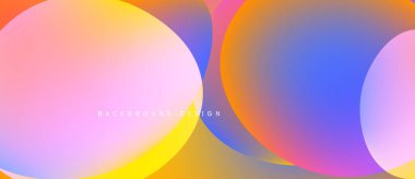 Soyut renkli çemberler örtüşüyor ve canlı gradyanlar yaratıyor. Tasarım, merkezi konumlanmış metin arkaplan tasarımı içerir. Modern estetik.