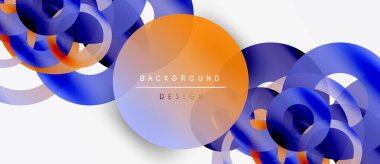 Soyut sıvı şekiller, parlak mavi, turuncu renkler. Modern tasarım elementleri dinamik bileşim yaratır. Minimalist tarz, temiz arkaplan.
