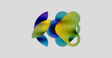 Soyut renkli şekiller örtüşüyor, canlı gradyanlar yaratıyor. Yumuşak renkler harmanlanır, ışık arka planına karşı sıvı organik formlar oluşturur..