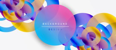Soyut renkli daireler çakışıyor, dinamik görsel efekt yaratıyor. Arkaplanda gradyanlar, modern tasarım elementleri var.
