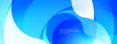 Soyut mavi arkaplan. Üst üste binen şekiller dinamik ve akıcı bileşimler yaratır. Değişik renklere sahip modern tasarım.