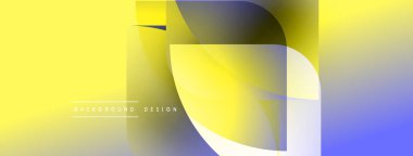 Soyut geometrik şekiller örtüşür, parlak sarı ve mavi renkler yaratır. Modern tasarım öğeleri akıcılık ve yenilik önerir.