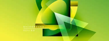 Soyut geometrik şekiller örtüşür, parlak sarı ve yeşil renkler yaratır. Modern tasarım elementleri dinamik enerji, görsel ilgi.